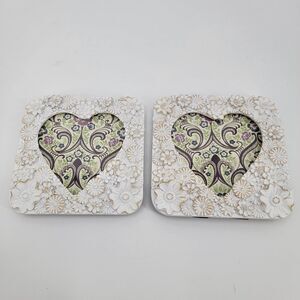 Isaac Jacobs 2 Valentines Flowers Heart Shaped Picture Frames Fits 4x4 Photo NEW